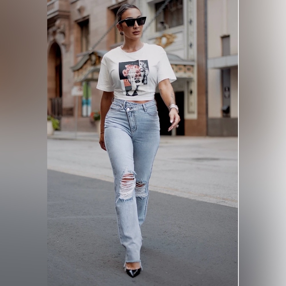 Wrap Front Denim Jeans